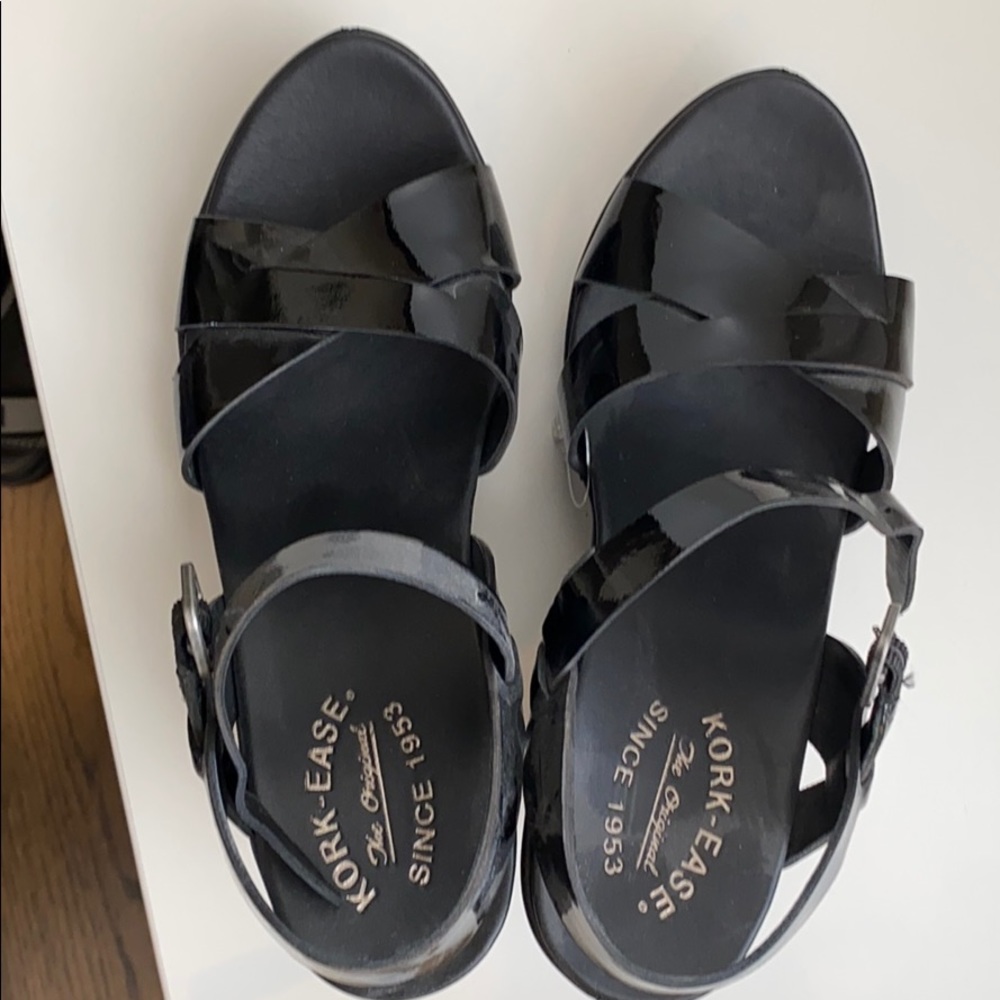 Kork-Ease Black Patent Wedge Sandals - Picture 2 of 3